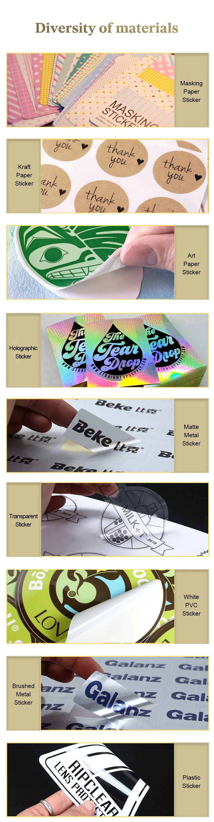 Different material about sticker